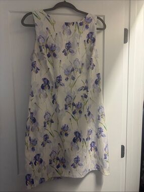 Sleeveless White Dress with Purple Floral Print